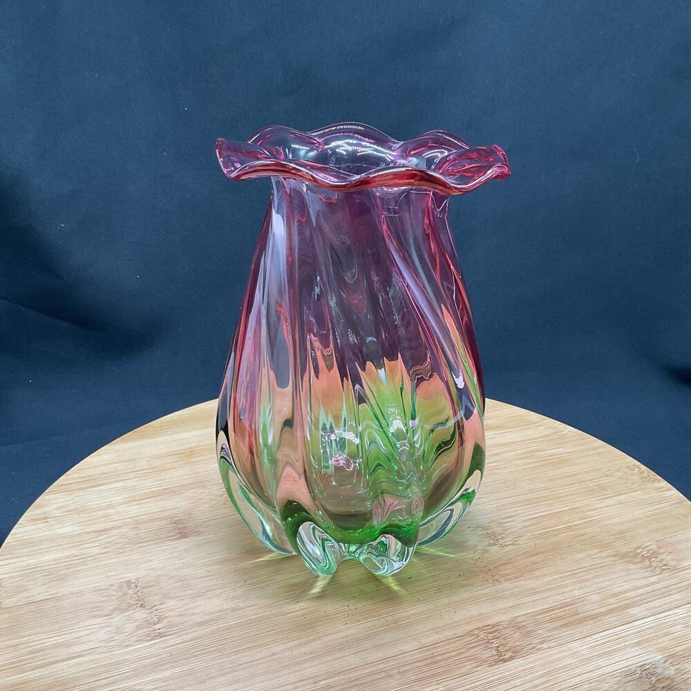 Vintage Teleflora Watermelon Vase Hand Blown 7in - Picture 7 of 14